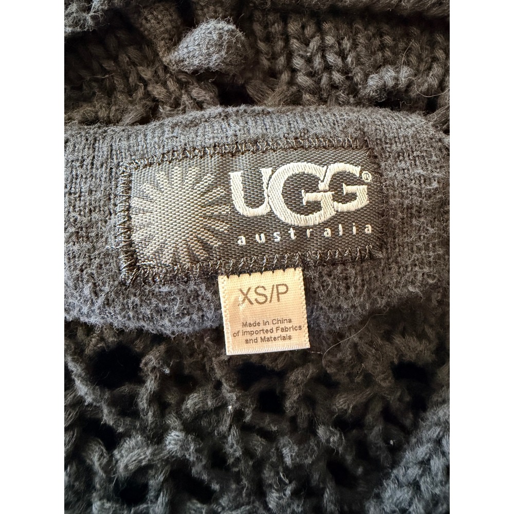 UGG Australia Popcorn Knit Hoodie Sweater Black XS Boho Whimsigoth Open Weave - Picture 3 of 4